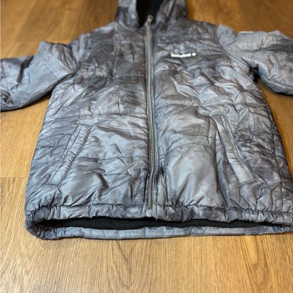 Timberland Storm Printed Puffer Coat Boys 14-16 Gray Hooded Full Zip Warm Lined - Picture 2 of 10